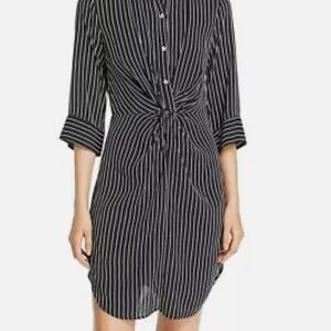 Three Dots Black and White Striped Button-Down Dress